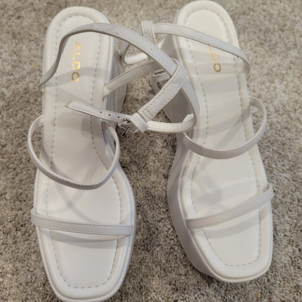 Aldo White Strappy Wedge Platform Sandals